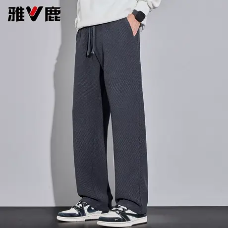 雅鹿2025秋冬季新款休闲裤男加绒加厚宽松保暖松紧腰抽绳直筒卫裤商品大图
