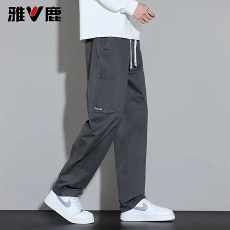 雅鹿美式工装裤2026春夏季新款男青年松紧腰抽绳显高时尚休闲长裤商品大图