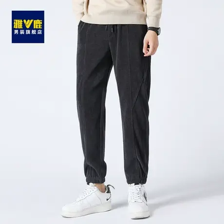 雅鹿男士春秋季休闲裤2023年新款保暖灯芯绒系带束脚裤宽松长裤男商品大图