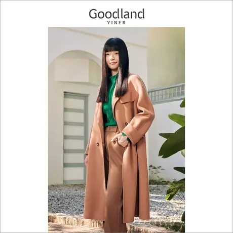 音儿美地女装2022冬新款中长款西装领纯羊毛双面呢大衣商品大图