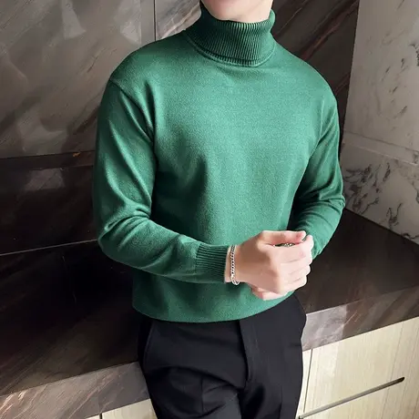 气质克莱茵兰冬季加厚针织衫男时尚保暖内搭套头纯色可翻高领毛衣图片