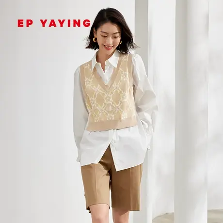 EP雅莹女装 白色弹力廓形云柔棉廓形大衬衫 2023新款2125A图片