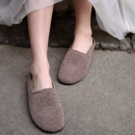 Artmu阿木原创复古针织拖鞋女夏外穿包头半拖鞋2023新款软底皮拖商品大图