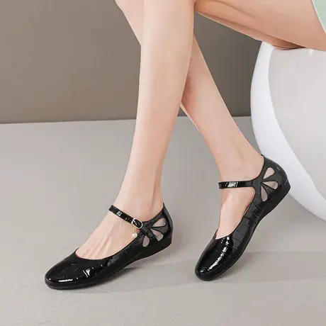 断码清仓单鞋女平底新款真皮浅口鞋圆头时尚百搭女鞋一字扣小皮鞋商品大图