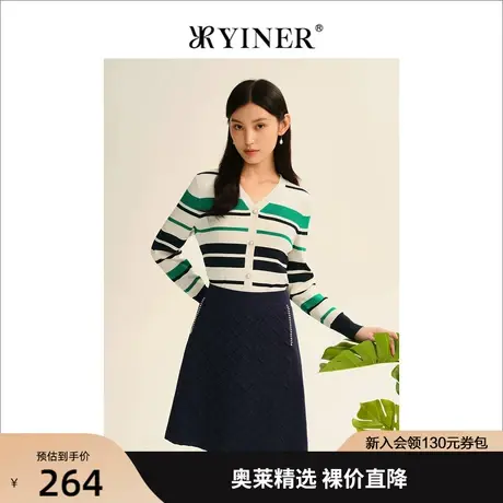 YINER音儿女装2022秋季新款法式彩色条纹针织衫开衫商品大图