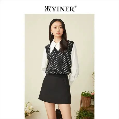 YINER音儿专柜女装2022夏季新款波点绣花无袖针织衫套头商品大图