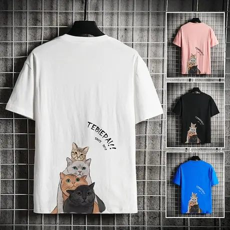 2024夏季短袖t恤男潮牌ins港风宽松学生潮流半袖衣服印花打底体恤商品大图