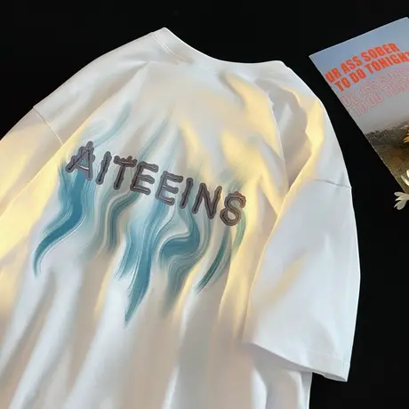 潮流宽松圆领纯棉短袖T恤男夏季2024设计感小众男装休闲打底上衣商品大图