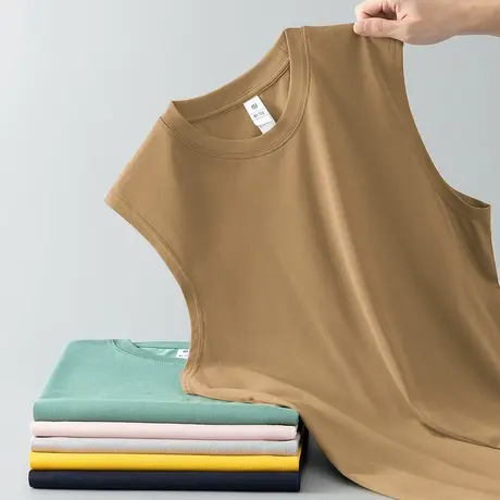 重磅纯棉男士背心宽松健身跨栏篮球夏季运动坎肩宽肩全棉无袖t恤商品大图