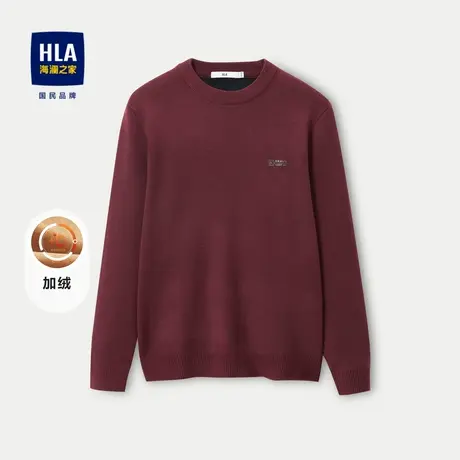 HLA/海澜之家加绒加厚针织衫2023秋冬新款修身圆领字母印花毛衣男商品大图