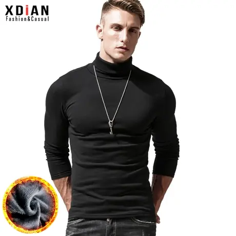 冬季高领打底衫男长袖t恤内搭加绒加厚保暖修身纯棉秋衣上衣潮流商品大图