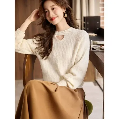 时尚气质温柔淑女加厚毛衣女士2023年冬季新款百搭设计感小众上衣商品大图