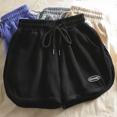 黑色宽松字母休闲运动裤女2023夏季新款百搭设计感短裤显瘦居家裤图片