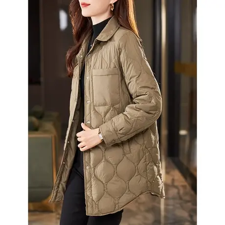 宝诗黎翻领中长秋冬轻薄羽绒服2023新款纯色宽松外套时尚洋气女装图片