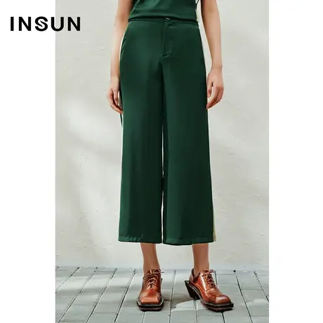 INSUN恩裳线上专选夏季缎面仿醋酸阔腿休闲裤商品大图