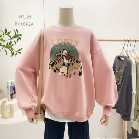 2022新款春秋薄款卫衣韩国东大门洋气小老虎上衣毛圈棉宽松大码女图片