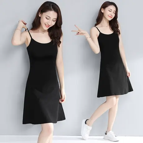 吊带连衣裙女2024新款大码胖mm显瘦黑色内搭打底性感a字小黑裙夏图片