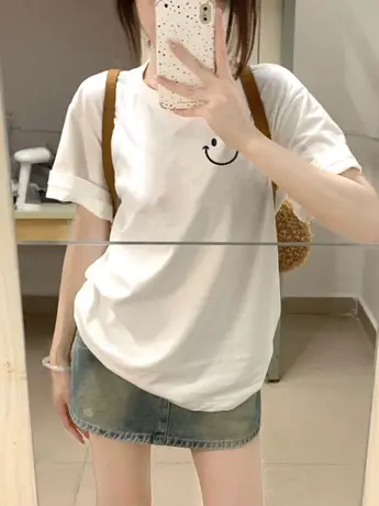 白色仿棉短袖t恤女2023新款夏季小众设计感时尚漂亮女装正肩上衣图片