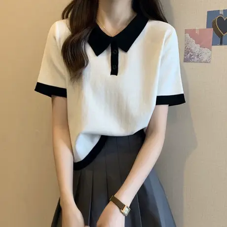 POLO领短袖T恤女2023新款宽松韩版百搭夏季洋气减龄半袖上衣服潮商品大图