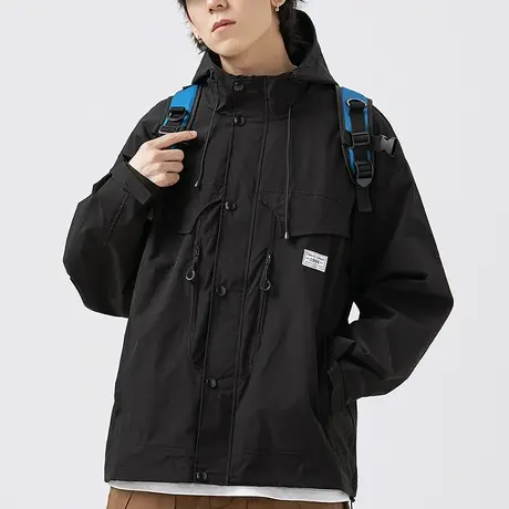 男士黑色工装外套男潮流百搭春秋款休闲夹克2023年新款冲锋衣男款商品大图