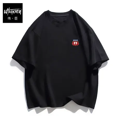 伟臣潮牌大码男徽章印花短袖T恤男胖子加肥加大宽松纯棉圆领体恤商品大图