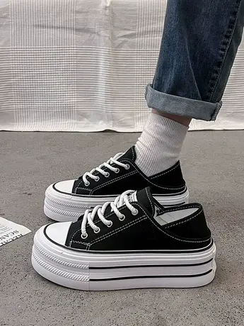 高级感两穿厚底帆布鞋女学生春秋透气百搭增高休闲板鞋子2023新款图片