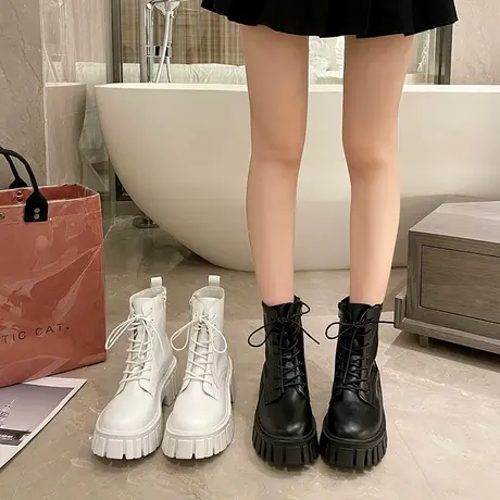 马丁靴子女春秋单靴2024年新款网红街拍厚底英伦风帅气短筒机车靴商品大图