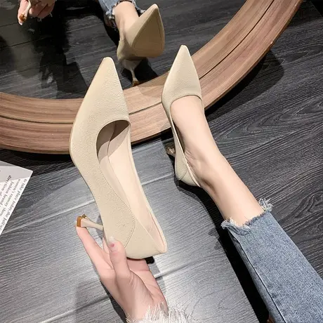 2023春新款高跟细跟尖头浅口女单鞋时尚通勤工作鞋简约女鞋低帮鞋商品大图