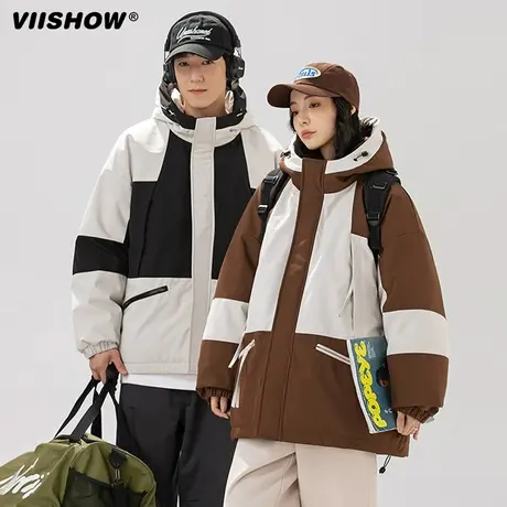 VIISHOW美式撞色拼接连帽棉衣男士冬季防寒加厚保暖棉服男生外套商品大图