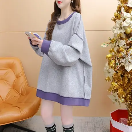 减10】春秋薄款卫衣女中长款2023新款早秋宽松慵懒风欧版大码上衣商品大图