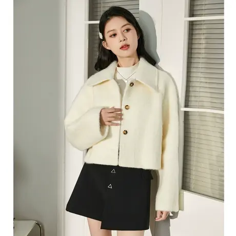 唐狮毛呢外套女装冬季翻领净色短款今年流行漂亮外套秋冬呢子上衣图片
