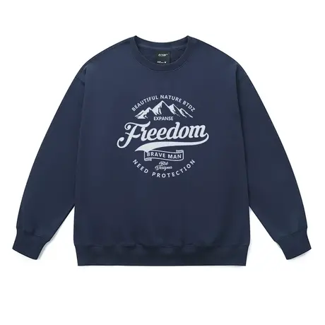 经典山脉印花圆领卫衣男藏青色做旧美式vintage宽松针织休闲上衣商品大图