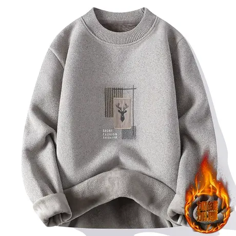 一体绒男士雪尼尔毛衣秋冬季圆领内搭针织打底衫加绒加厚保暖上衣图片