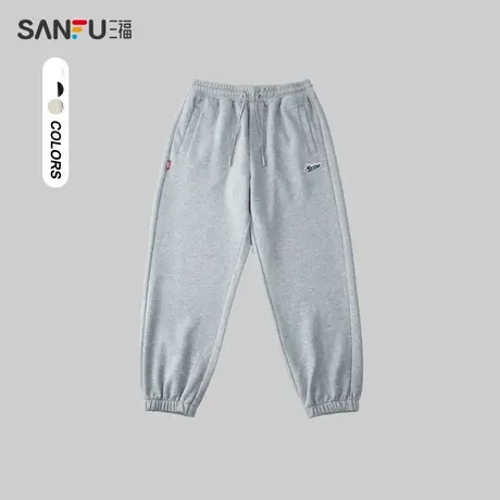三福2024春季男士刺绣小标休闲裤 宽松针织重磅卫裤长裤480992商品大图