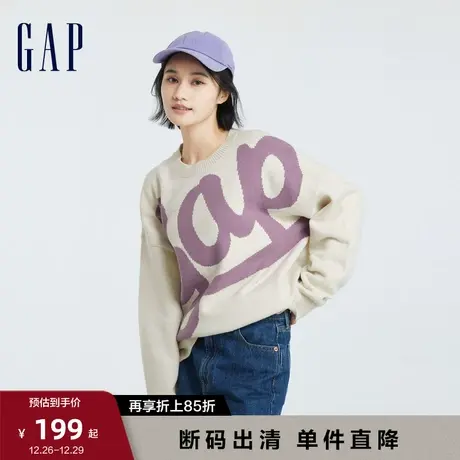【断码优惠】Gap男女秋冬季新款LOGO宽松落肩袖针织衫毛衣726588图片