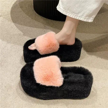 毛毛拖鞋女冬外穿仙女风超高跟厚底增高小个子棉拖婚纱神器松糕鞋商品大图