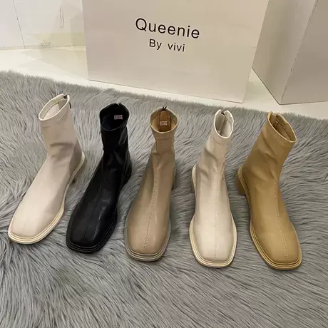 白色平底瘦瘦靴女鞋2023年新款夏季薄款炸街chic小短靴春秋单靴子图片