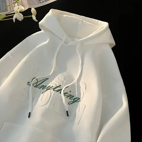 连帽卫衣男春秋季重磅潮牌套头上衣百搭钢印字母宽松大码休闲外套图片