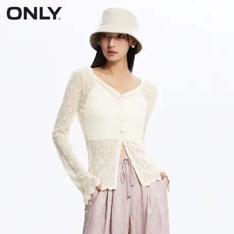 ONLY奥莱夏季气质百搭菱形钩花V领开衫针织衫女商品大图