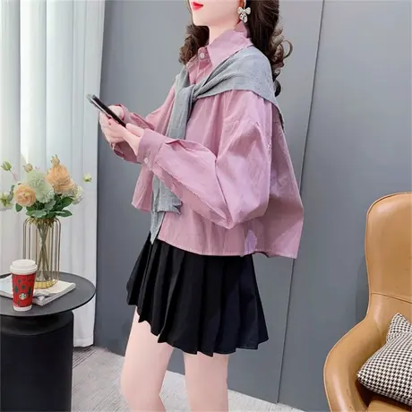 设计感披肩长袖衬衫外套女春季2023新款宽松ins潮短款小个子上衣图片