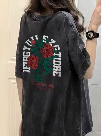 水洗做旧短袖t恤女ins夏季美式复古高街hiphop上衣设计感小众半袖图片