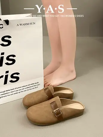 厚底时尚勃肯鞋女鞋子2024年新款休闲包头半拖鞋外穿复古懒人单鞋图片