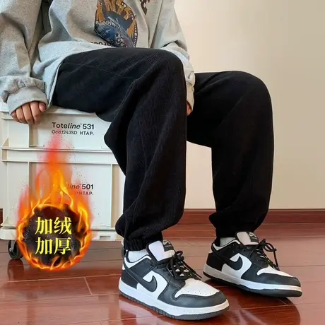 男士秋冬款裤子男新款灯芯绒卫裤加厚运动裤冬季加绒束脚休闲长裤商品大图