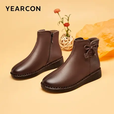 意尔康女棉鞋2023冬真皮加绒保暖超软牛筋底中老年奶奶舒适妈妈鞋商品大图