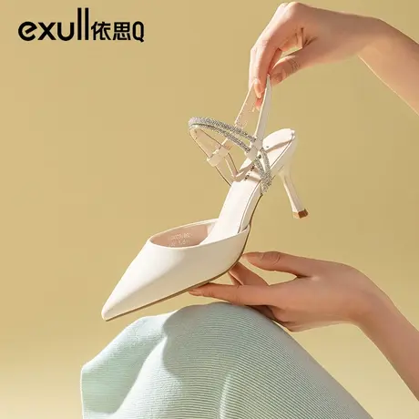 依思q法式小凉鞋2024夏季新款仙女风温柔鞋法式高跟鞋包头凉鞋女商品大图