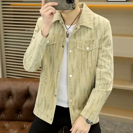 男士新款工装竖条纹夹克2023春秋季韩版潮流帅气青年男装休闲外套商品大图