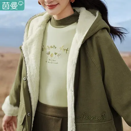 茵曼冲锋衣外套女2024春秋新款棉衣棉服工装夹克上衣派克大衣棉袄图片