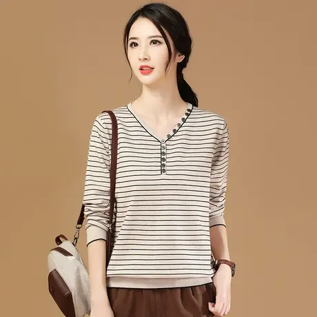 韩潮袭人条纹宽松套头V领毛衣2023年秋季新款女士长袖打底针织衫商品大图