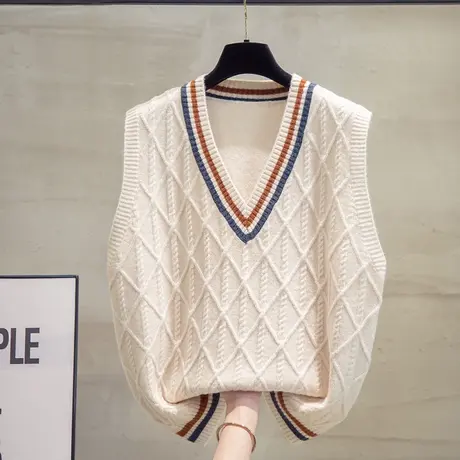 麻花v领针织马甲背心女2023秋装新款宽松马夹外穿上衣毛衣坎肩潮商品大图