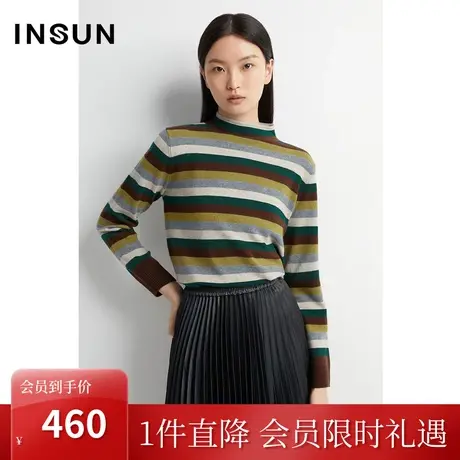 恩裳2022冬100%绵羊毛经典条纹艺术范百搭休闲毛织衫图片